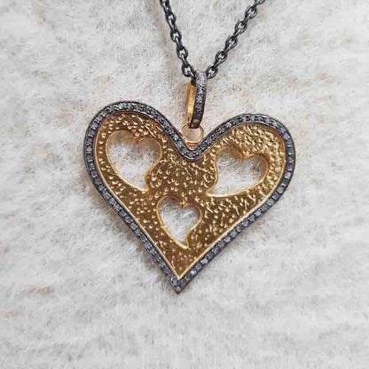 Designer Hearts In Heart Pave Diamond Pendant, Heart Style necklace, Silver Jewelry