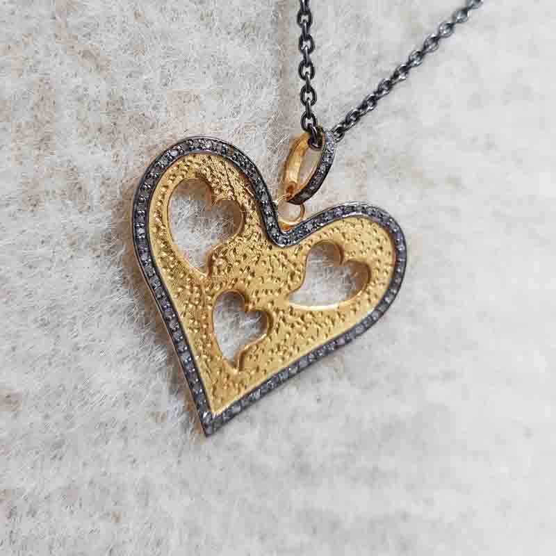 Designer Hearts In Heart Pave Diamond Pendant, Heart Style necklace, Silver Jewelry