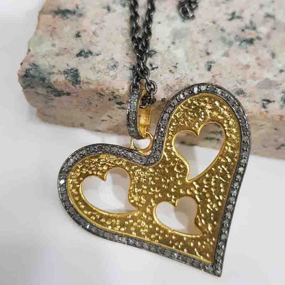 Designer Hearts In Heart Pave Diamond Pendant, Heart Style necklace, Silver Jewelry