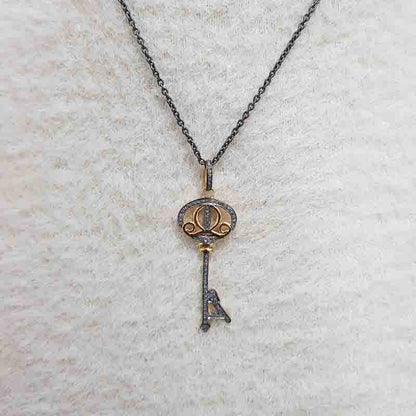 Glorious Key Pendant With Pave Diamond Layers, Unique Shiny Necklace, Gift For Someone