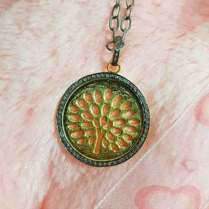 Round disk Pendant With Tree Of life And Pave Diamond, Fancy Necklace, Gift For Her, Him