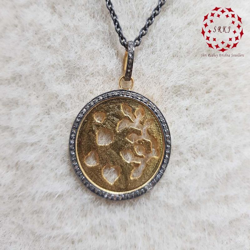 Elegant Pave Diamond Round Disk Pendant, Beautiful Round Necklace, Gift For Her, Him