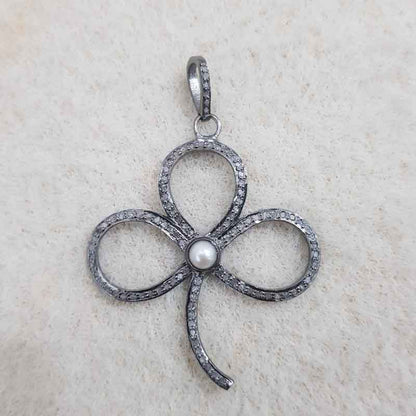 Gorgeous Pave Diamond Flower Design Stylish Pendant, Amazing Look Flower Necklace, Silver Jewelry