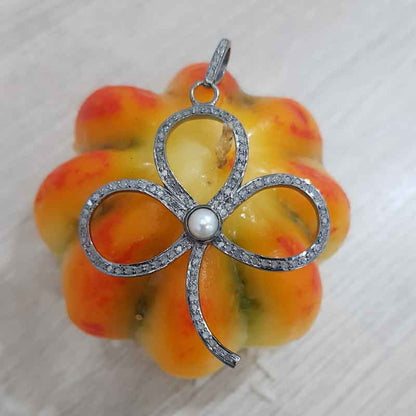 Gorgeous Pave Diamond Flower Design Stylish Pendant, Amazing Look Flower Necklace, Silver Jewelry